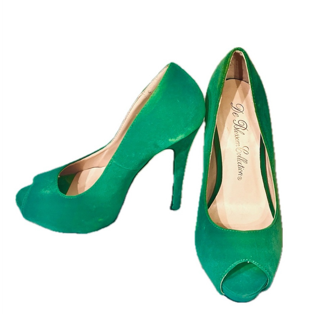 De Blossom Collection Green Velvet Eternity-1 Peep Toe Sandals, Women’s Size 5.5